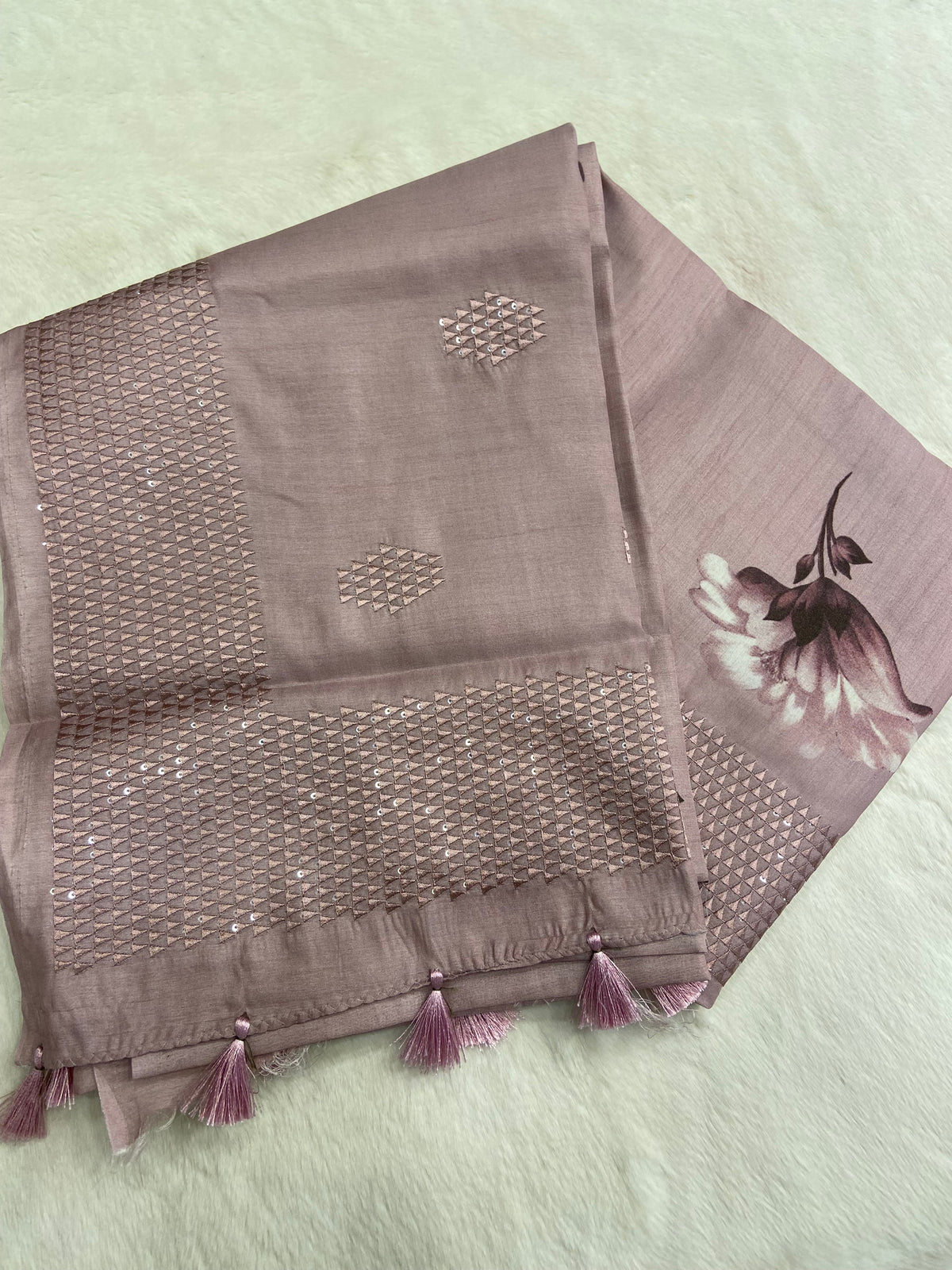 Premium tusser crepe saree with embroider