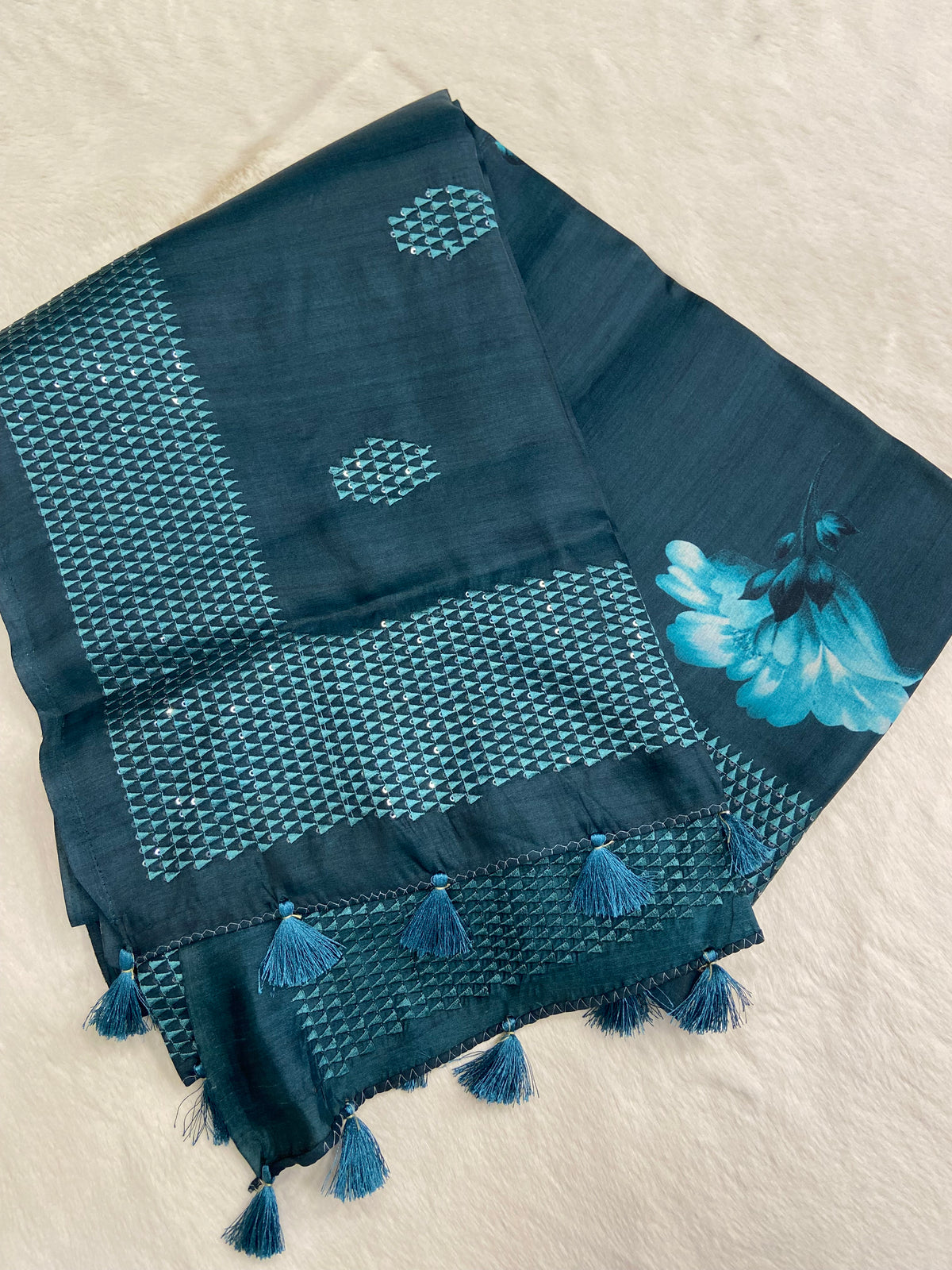 Premium tusser crepe saree with embroider