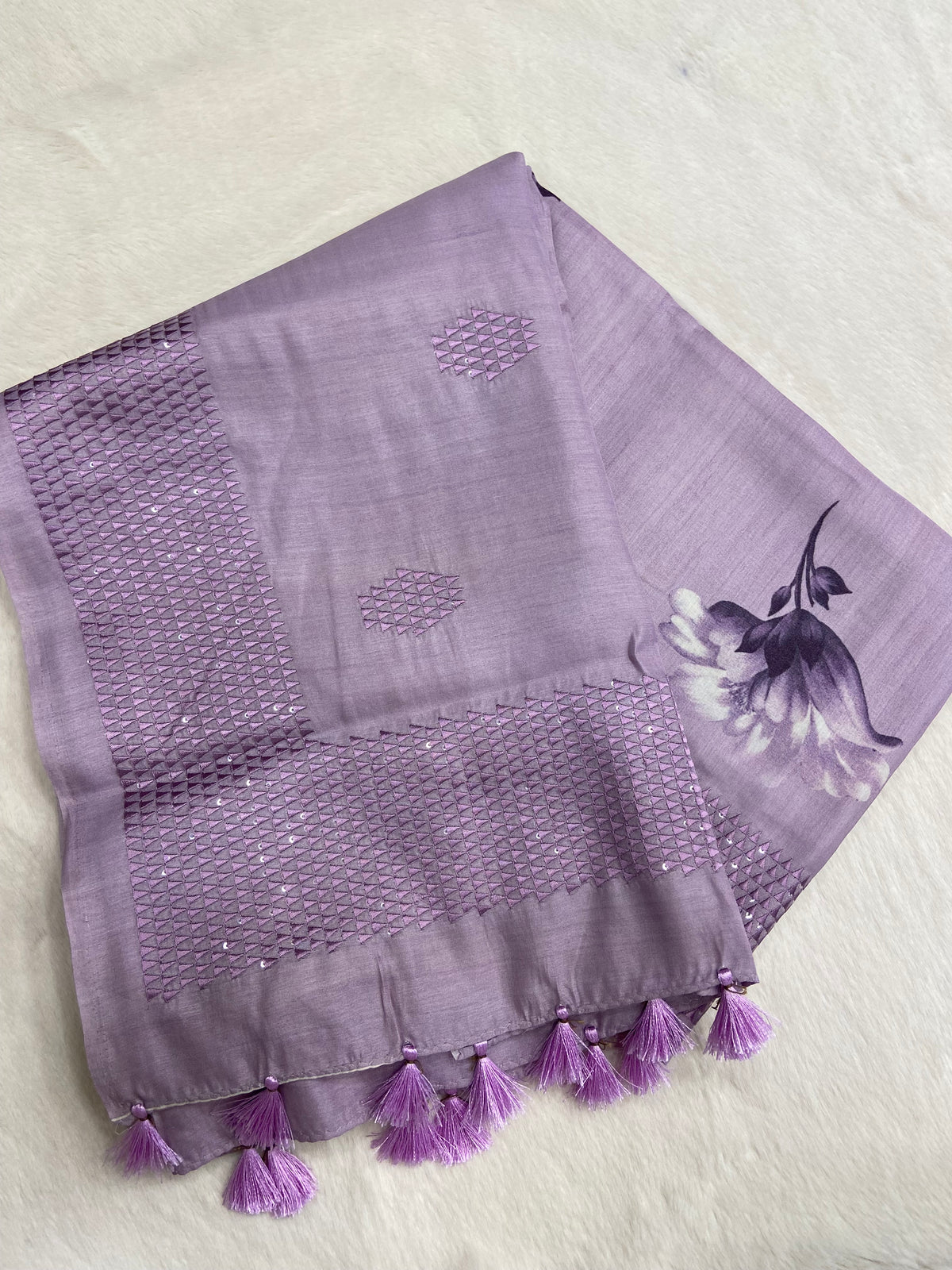 Premium tusser crepe saree with embroider